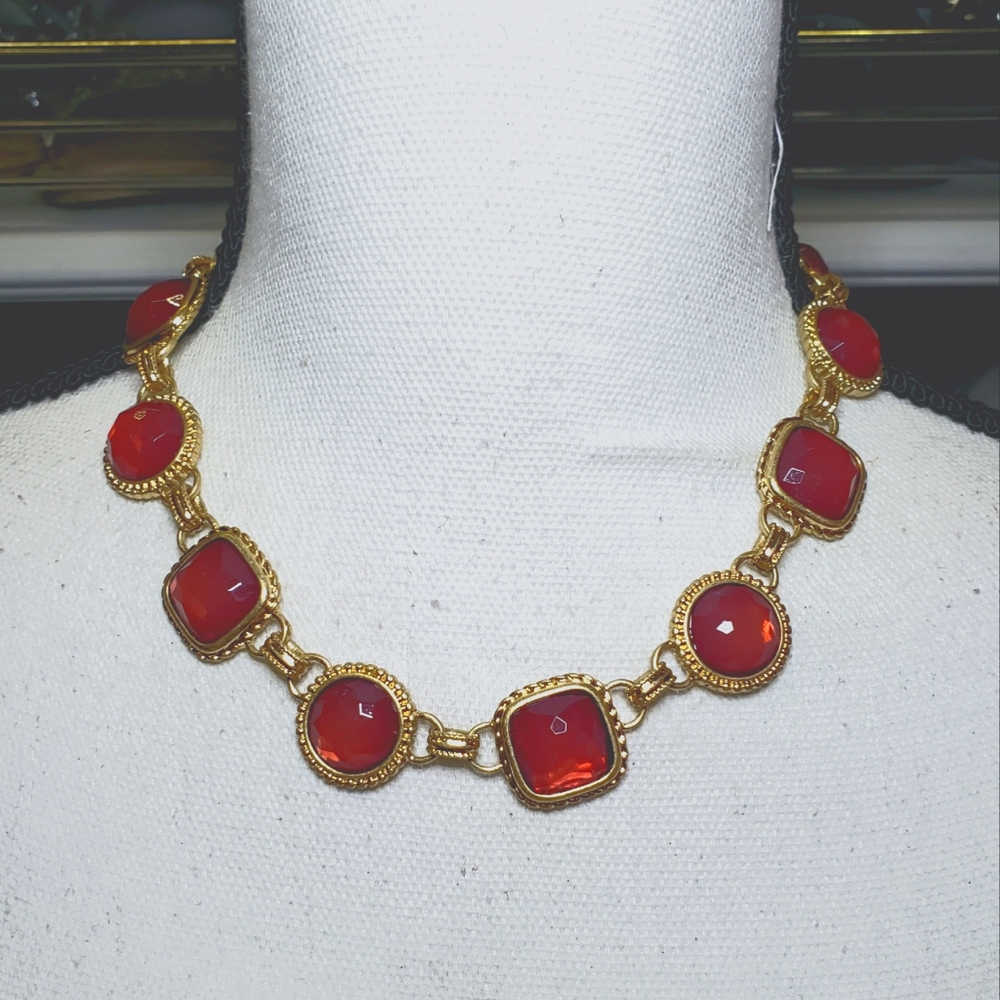 CLEARANCE Iridescent Red/Orange and Gold Necklace